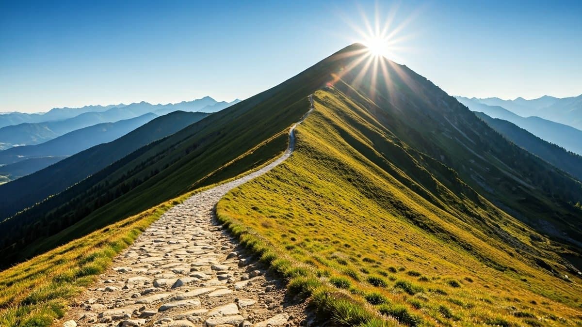 A winding mountain path symbolizes the journey and effort required to achieve a dream.