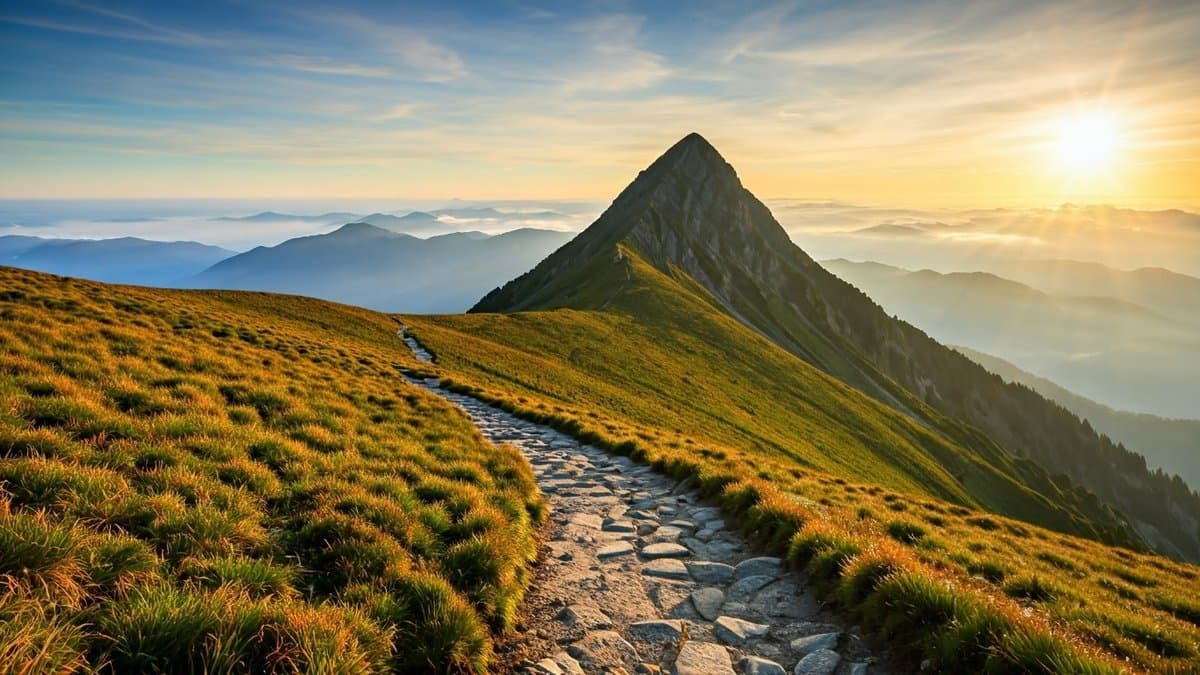 A mountain path symbolizing the journey to success, emphasizing the importance of showing up and persevering through challenges.