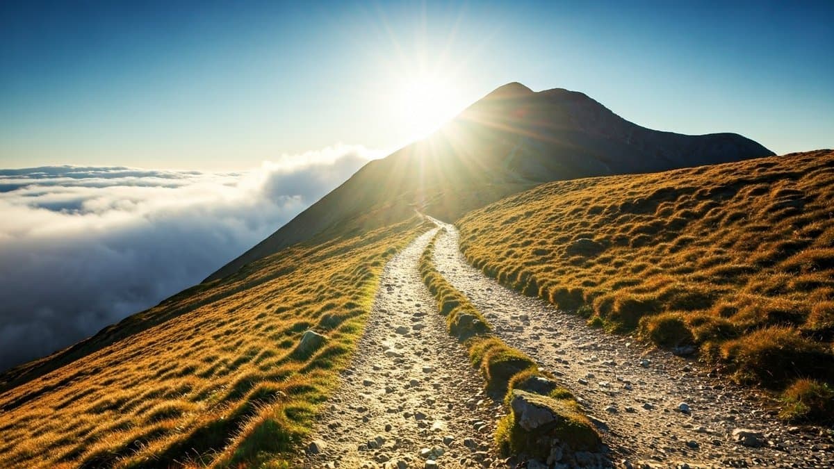 A winding mountain path symbolizes overcoming obstacles and achieving goals despite challenges and skepticism.