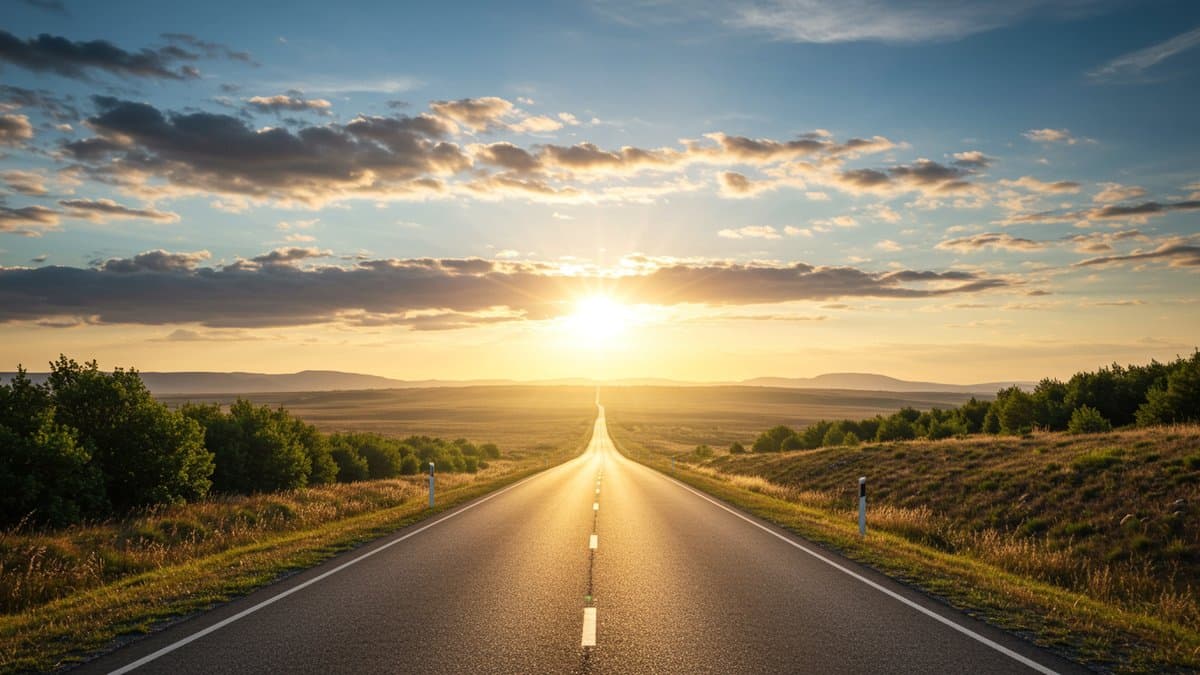 A winding road towards a bright horizon, symbolizing the journey from separation to joyful reunion.