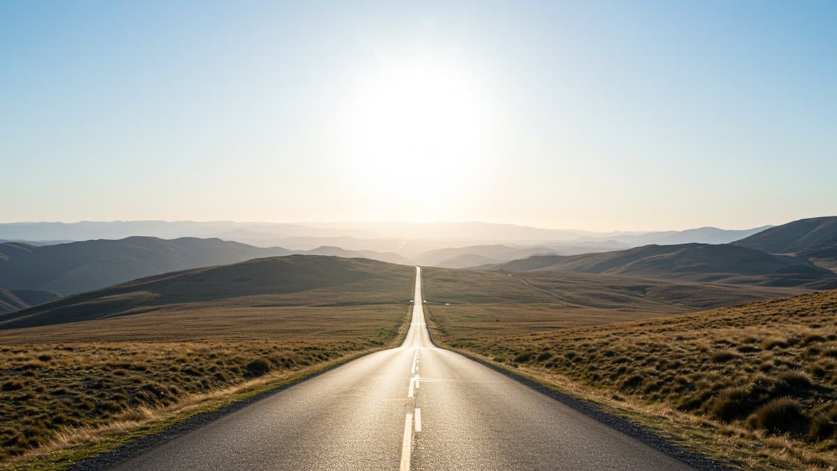 A winding mountain road leading to a bright horizon, symbolizing continuous learning and the possibilities of an open mind.